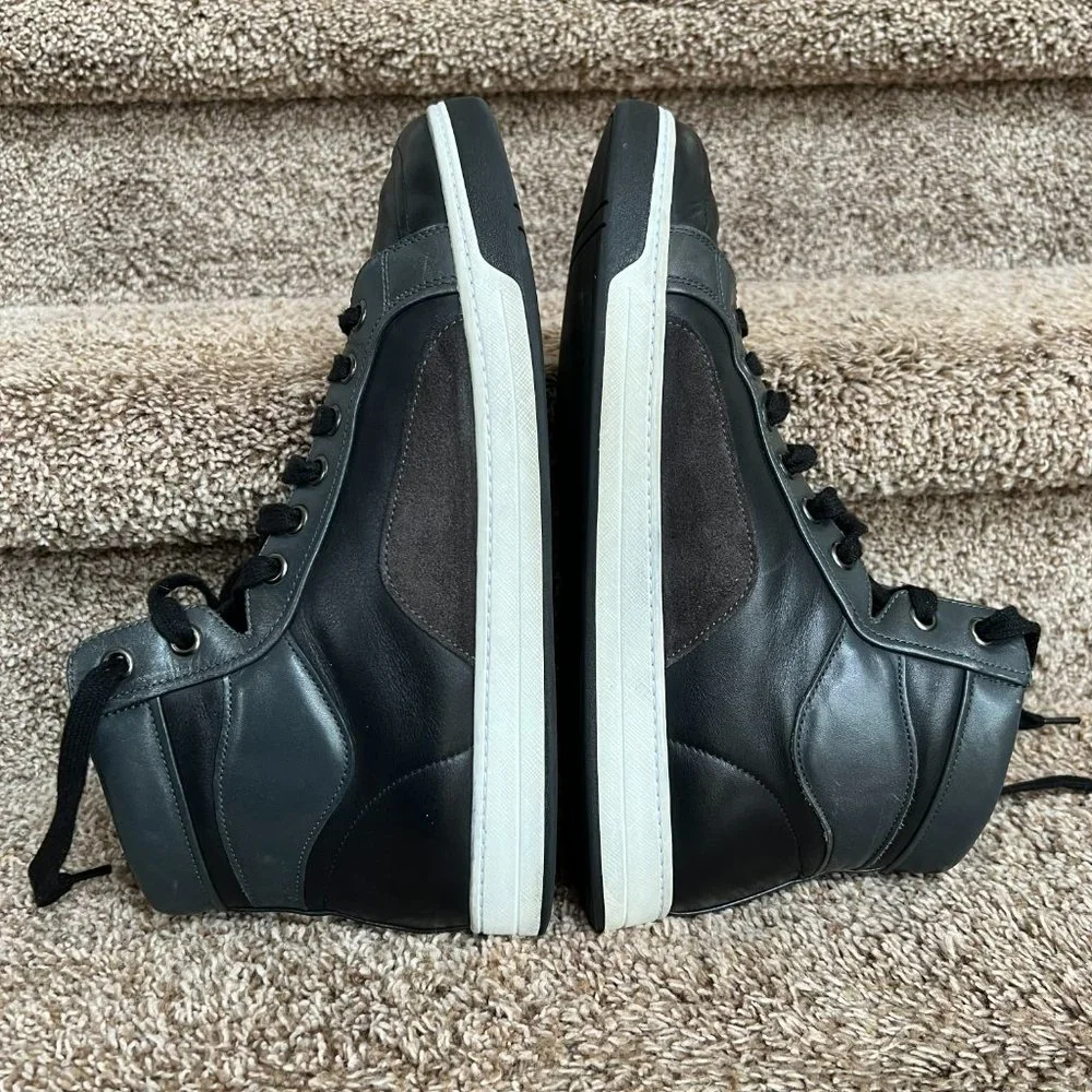 Prada Men's Black High Top Leather Trainers Sneakers - Picture 8 of 10